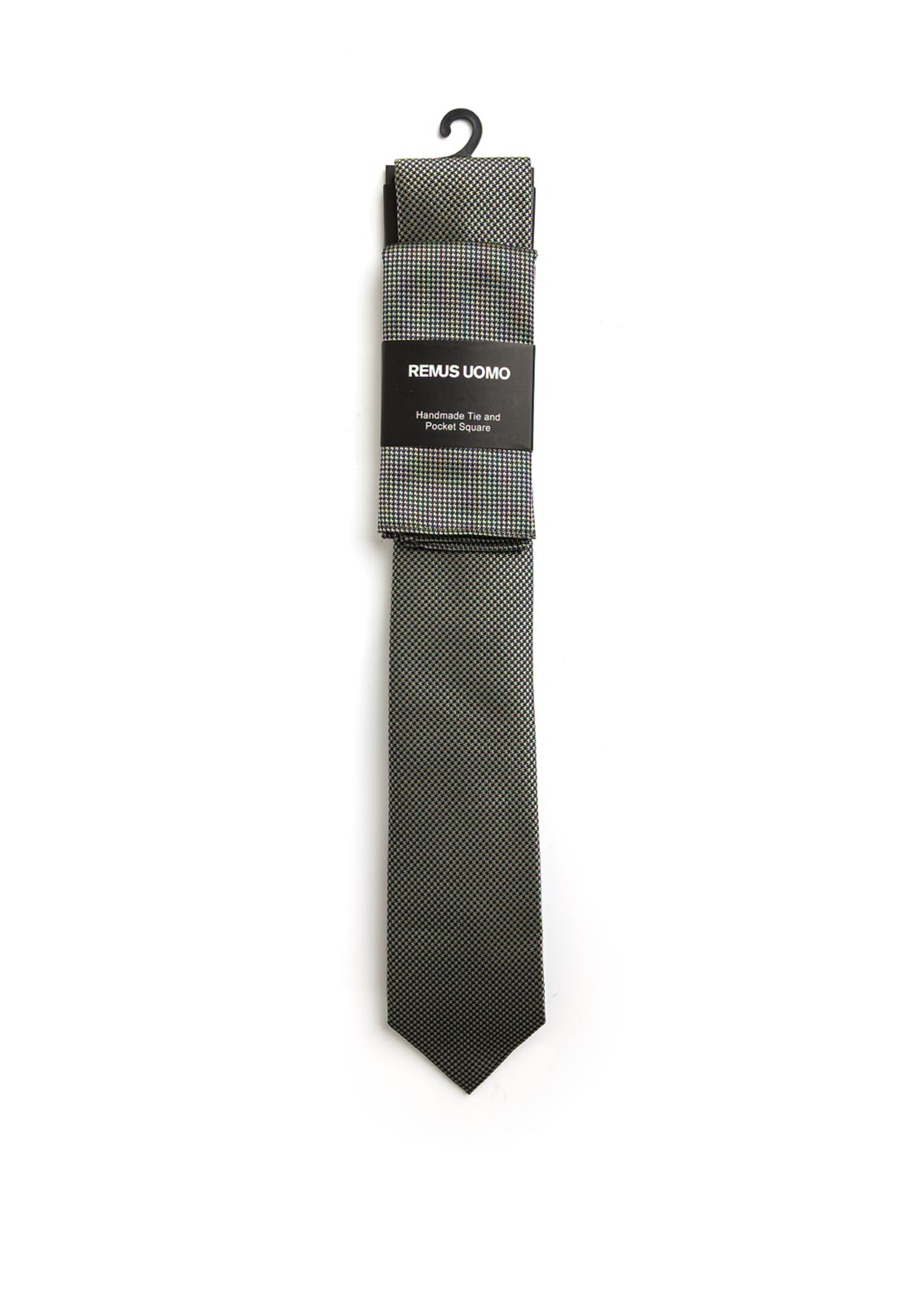 Remus Uomo Houndstooth Tie & Pocket Square, Green