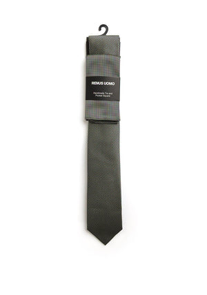 Remus Uomo Houndstooth Tie & Pocket Square, Green