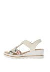 Rieker Womens T-Bar Wedge Sandals, White