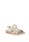 Rieker Womens Faux Leather Velcro Sandals, Beige Combo