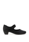 Rieker Leather Velcro Strap Low Heel Comfort Shoes, Black