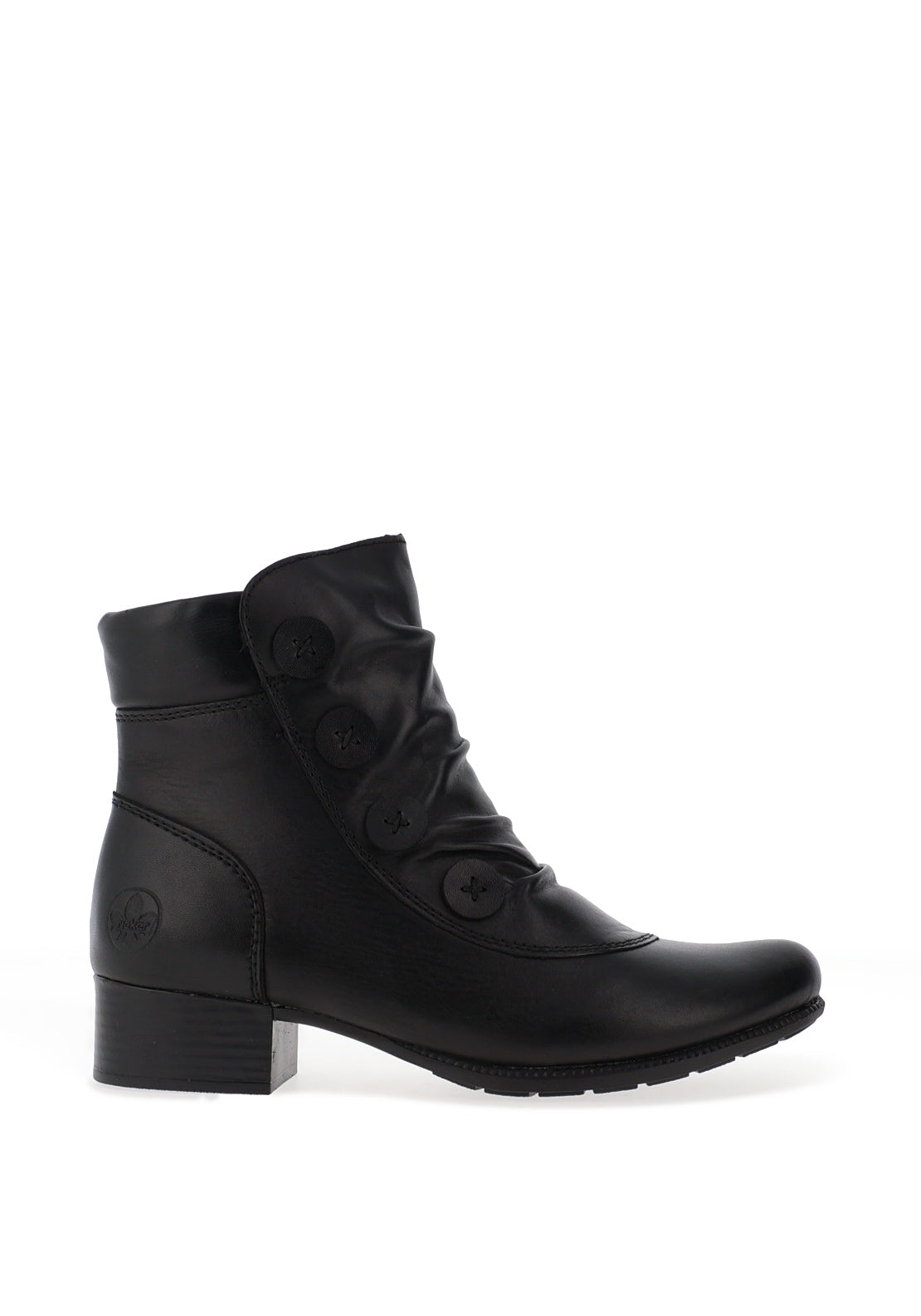 Rieker Womens Faux Button Gathered Ankle Boots, Black