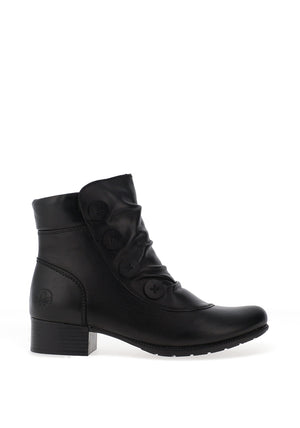 Rieker Womens Faux Button Gathered Ankle Boots, Black