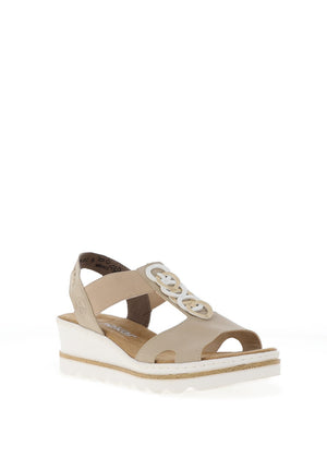 Rieker Womens T-Bar Wedge Sandals, Beige
