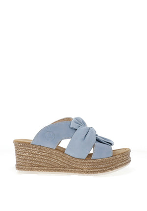 Rieker Womens Bow Wedge Mule Sandals, Blue