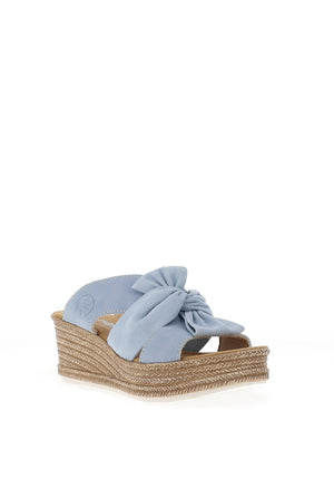 Rieker Womens Bow Wedge Mule Sandals, Blue