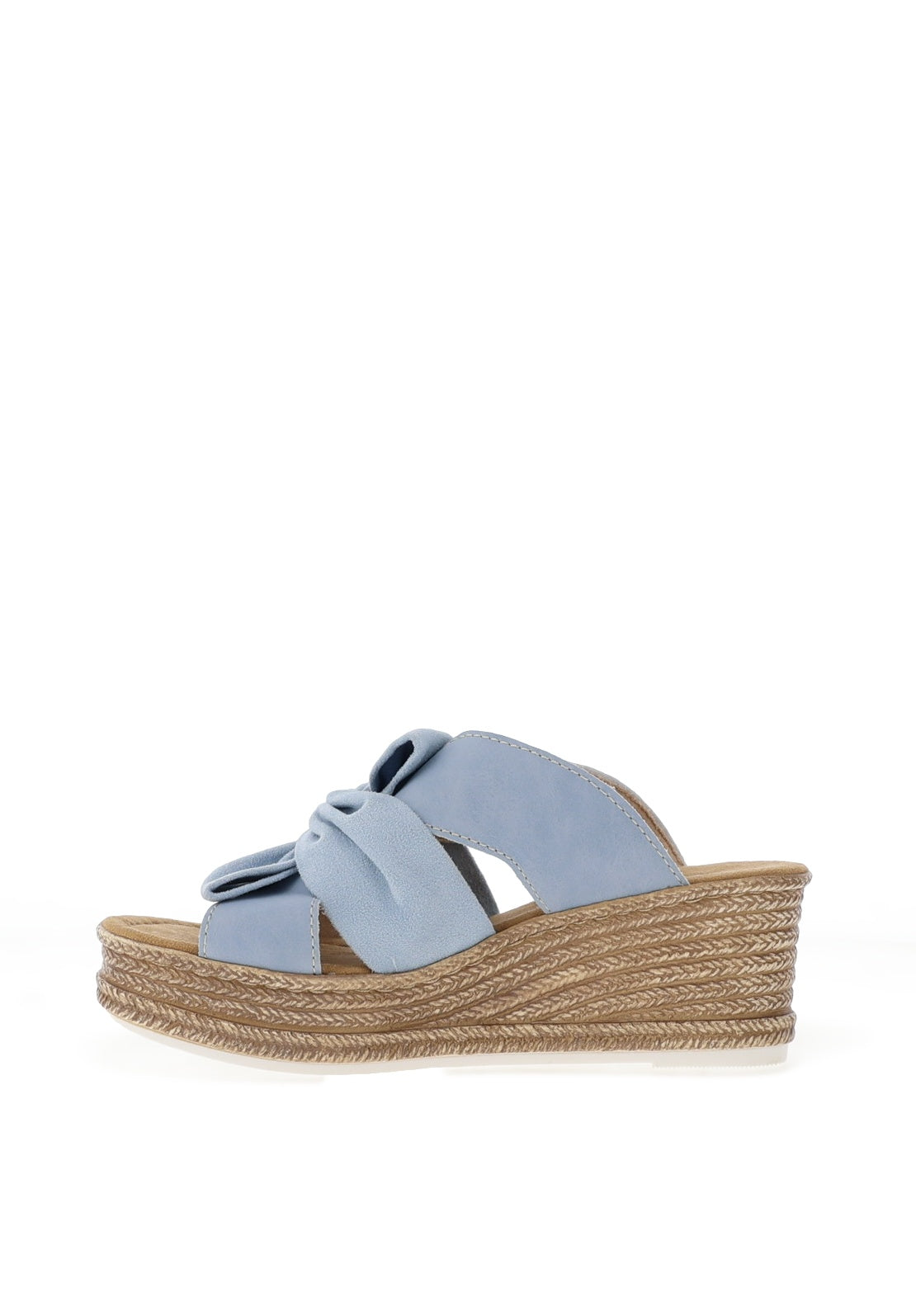 Rieker Womens Bow Wedge Mule Sandals, Blue