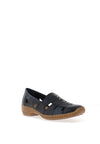 Rieker Womens Leather Cut Out Stitch Detail Shoes, Navy Blue