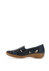 Rieker Womens Leather Cut Out Stitch Detail Shoes, Navy Blue