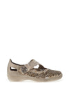 Rieker Womens Laser Cut Velcro Strap Comfort Shoes, Beige