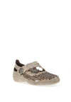 Rieker Womens Laser Cut Velcro Strap Comfort Shoes, Beige