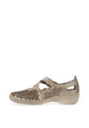 Rieker Womens Laser Cut Velcro Strap Comfort Shoes, Beige