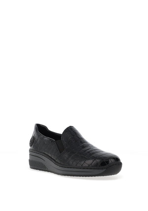 Rieker Patent Leather Embossed Loafers, Black