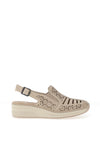 Rieker Womens Perforated Leather Sling Back Sandals, Beige