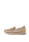 Rieker Womens Suede Leather Slip On Loafer, Beige Multi
