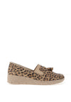 Rieker Womens Textured Leopard Printed Slip On Shoes, Beige