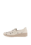 Rieker Womens Leather Perforated Slip On Shoes, Beige