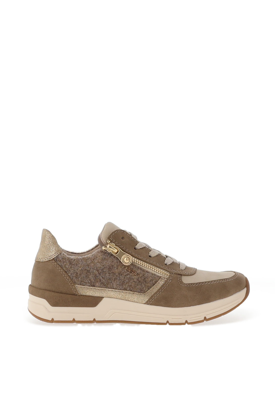 Rieker Womens Textured Metallic Lace Up Trainers, Beige