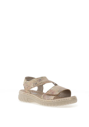 Rieker Womens Metallic Animal Printed Sandals, Beige Multi