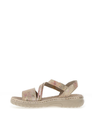 Rieker Womens Metallic Animal Printed Sandals, Beige Multi