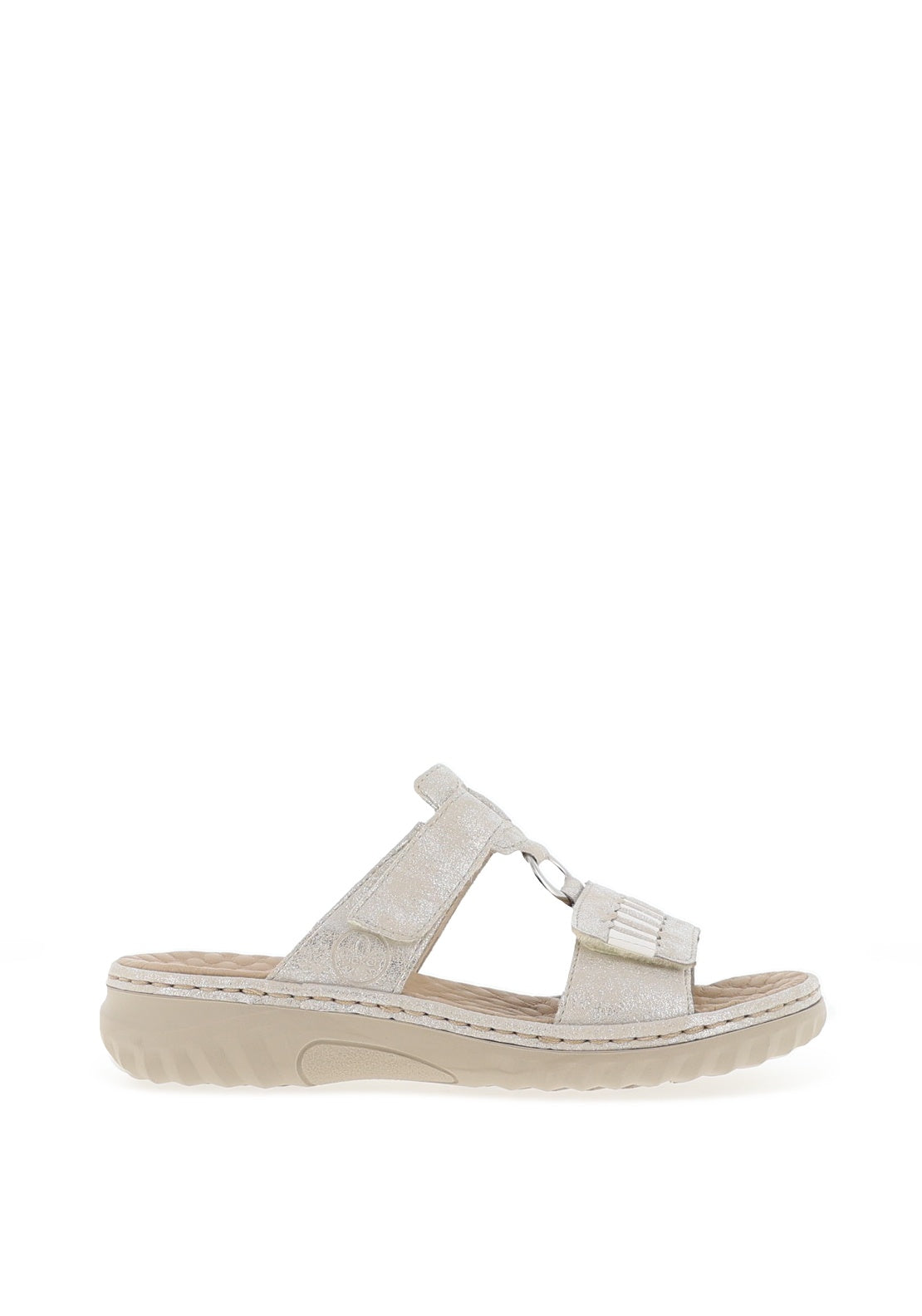 Rieker Womens T Bar Mule Sandals, Grey & Silver