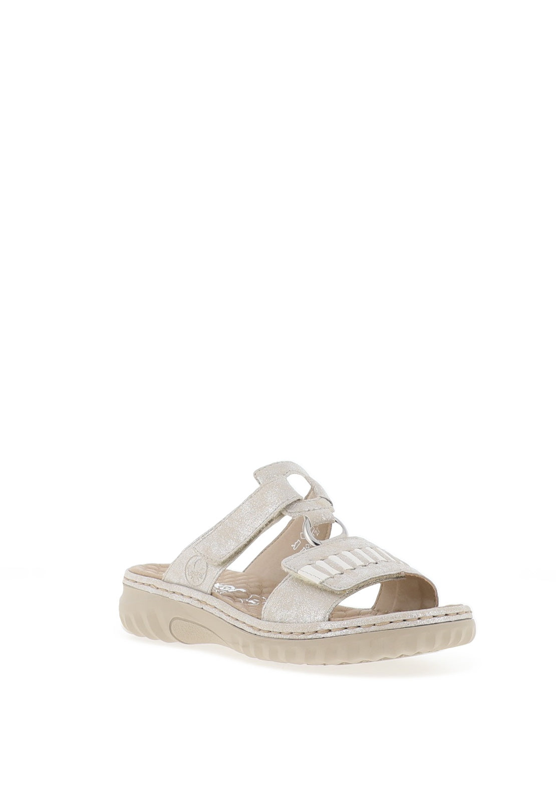 Rieker Womens T Bar Mule Sandals, Grey & Silver
