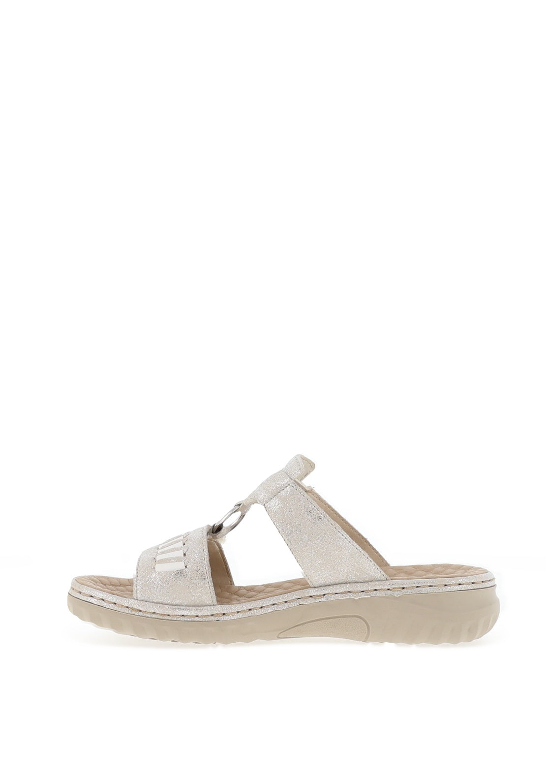 Rieker Womens T Bar Mule Sandals, Grey & Silver