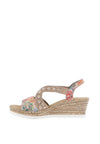 Rieker Womens Criss Cross Elasticated Wedge Sandals, Beige Multi