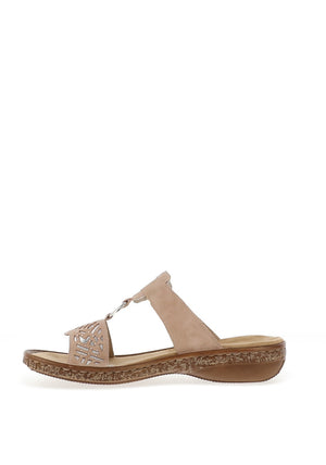 Rieker Womens T Bar Mule Sandals, Light Pink
