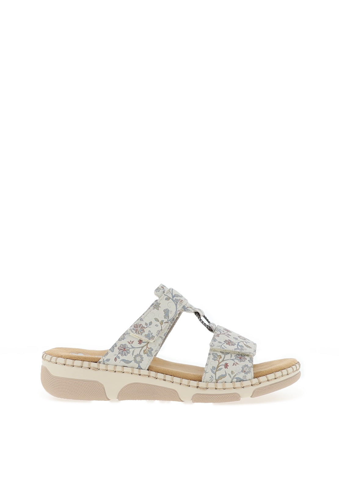Rieker Womens Floral T Bar Mule Sandals, Blue Multi