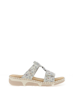 Rieker Womens Floral T Bar Mule Sandals, Blue Multi