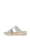 Rieker Womens Floral T Bar Mule Sandals, Blue Multi