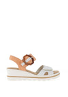 Rieker Buckle Velcro Strap Wedged Sandals, White Combi