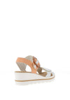 Rieker Buckle Velcro Strap Wedged Sandals, White Combi
