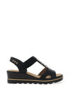 Rieker Womens T-Bar Wedge Sandals, Black