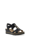 Rieker Womens T-Bar Wedge Sandals, Black