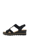 Rieker Womens T-Bar Wedge Sandals, Black