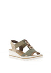 Rieker Womens T-Bar Wedge Sandals, Sage Green