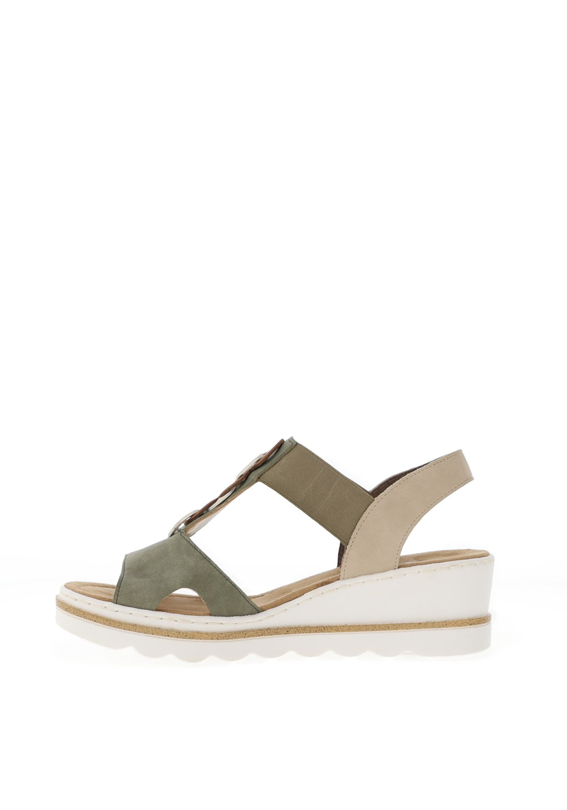 Rieker Womens T-Bar Wedge Sandals, Sage Green