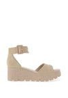 Rieker Womens Faux Leather Wedge Sandals, Beige