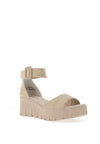 Rieker Womens Faux Leather Wedge Sandals, Beige