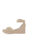 Rieker Womens Faux Leather Wedge Sandals, Beige