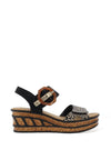 Rieker Womens Velcro Strap Wedge Sandals, Black Combi