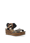 Rieker Womens Velcro Strap Wedge Sandals, Black Combi