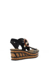Rieker Womens Velcro Strap Wedge Sandals, Black Combi