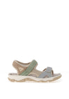 Rieker Womens Colour Block Velcro Strap Sandals, Green Multi