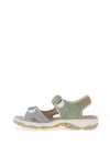 Rieker Womens Colour Block Velcro Strap Sandals, Green Multi