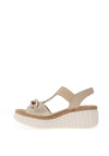 Rieker Womens T Bar Wedge Sandals, Beige
