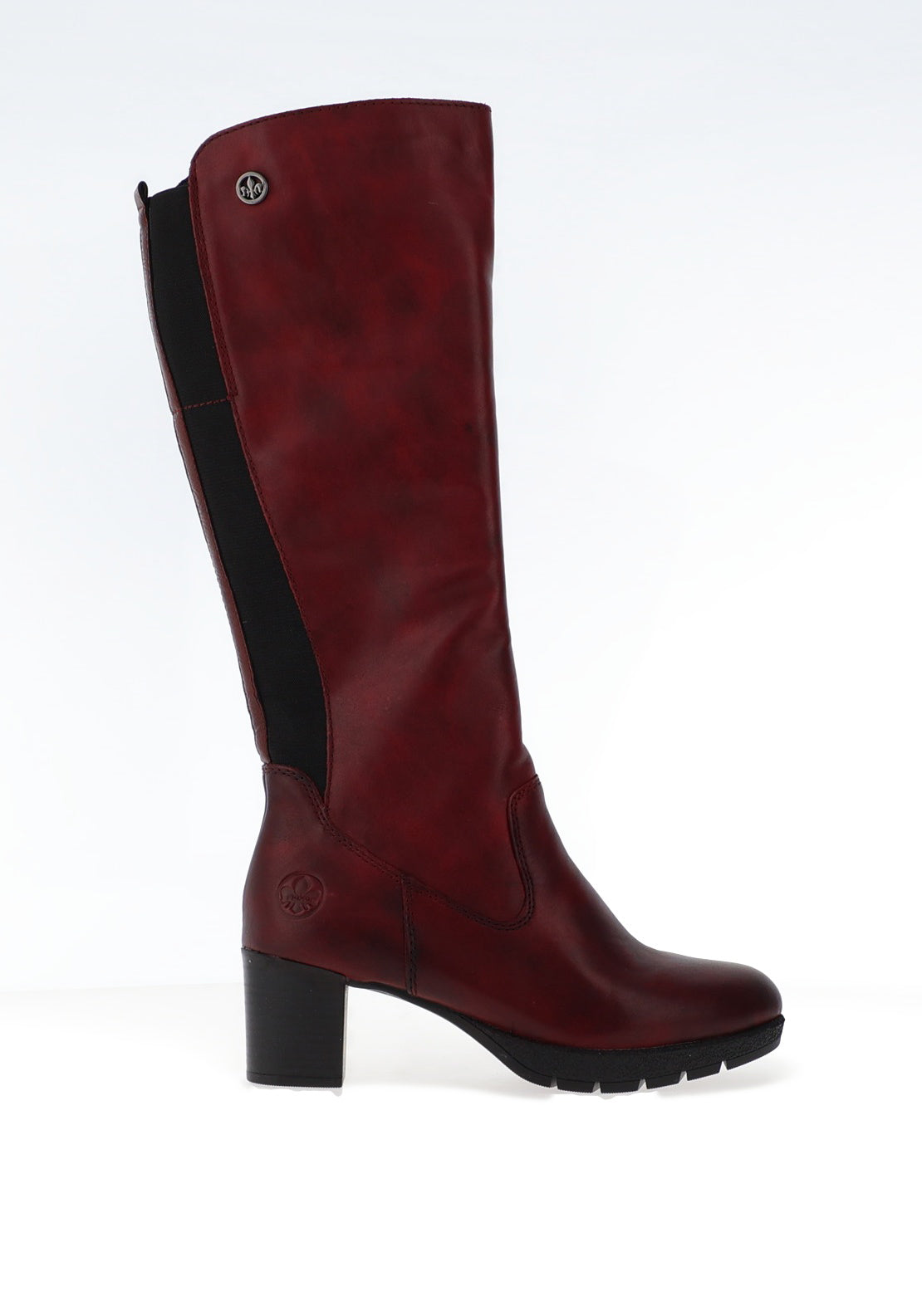 Rieker Womens Leather Elasticated Back Knee High Boots, Wine - McElhinneys