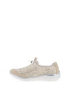 Rieker Womens Perforated Leather Shimmering Trainers, Gold